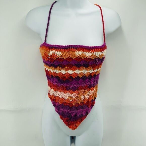 Napper Ariana Handmade Crochet Tankini Top halter Small Purple Orange New - Picture 9 of 10
